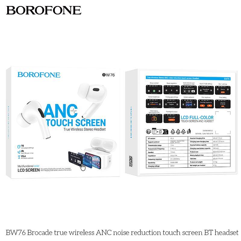 Écouteurs Sans Fil Borofone BW76 – Bluetooth 5.4, Écran Tactile Intelligent, ANC, Autonomie 4h