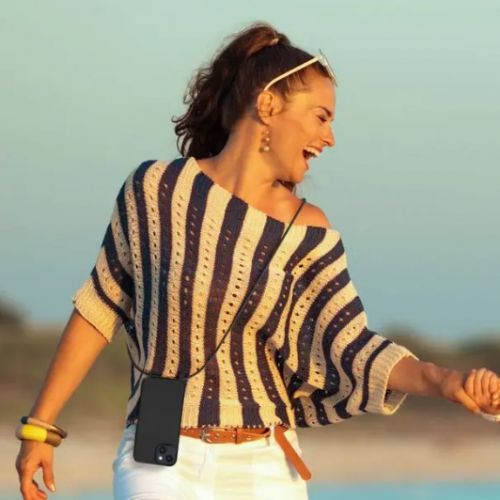 Coque Cordon pour iPhone 14 Semi-rigide Lanière Tour du Cou 80cm