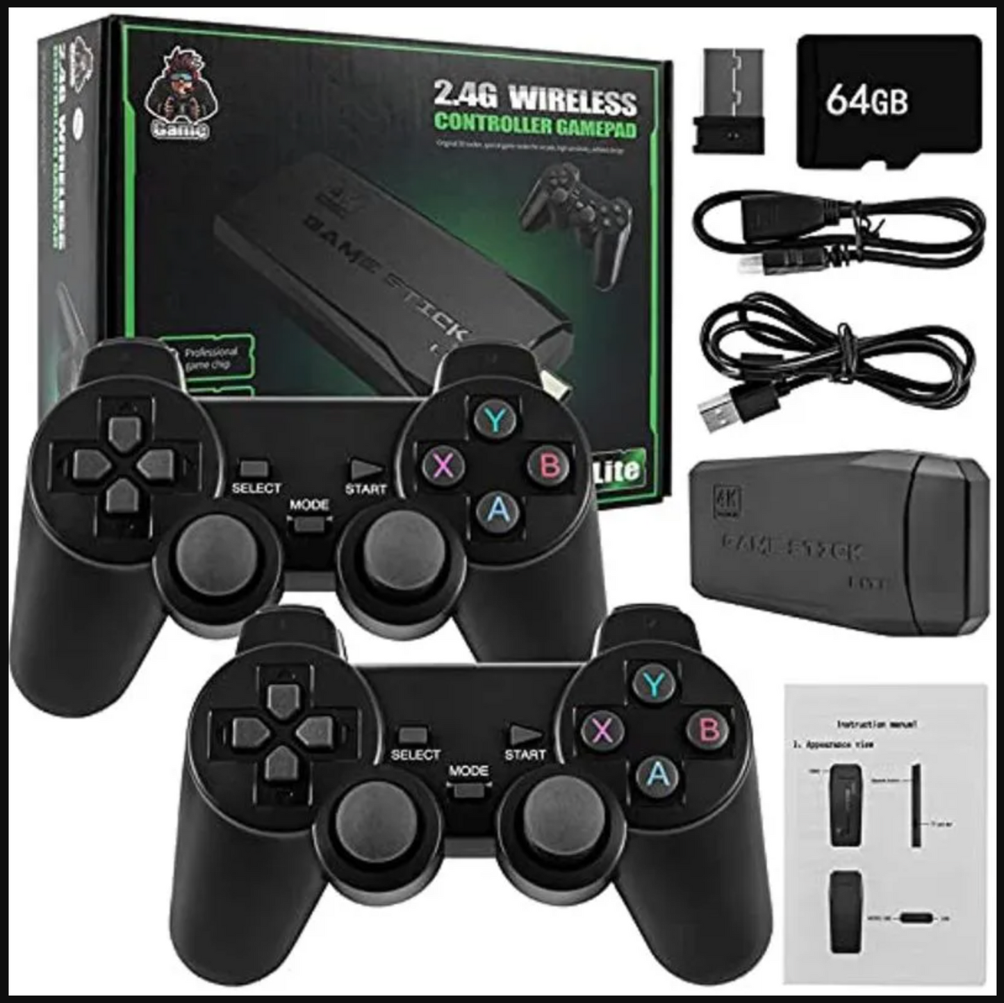 Console de Jeu Sans Fil 2.4G avec Double Manettes – HDMI 4K, Carte Mémoire 64 Go, 10 000 Jeux Intégrés
