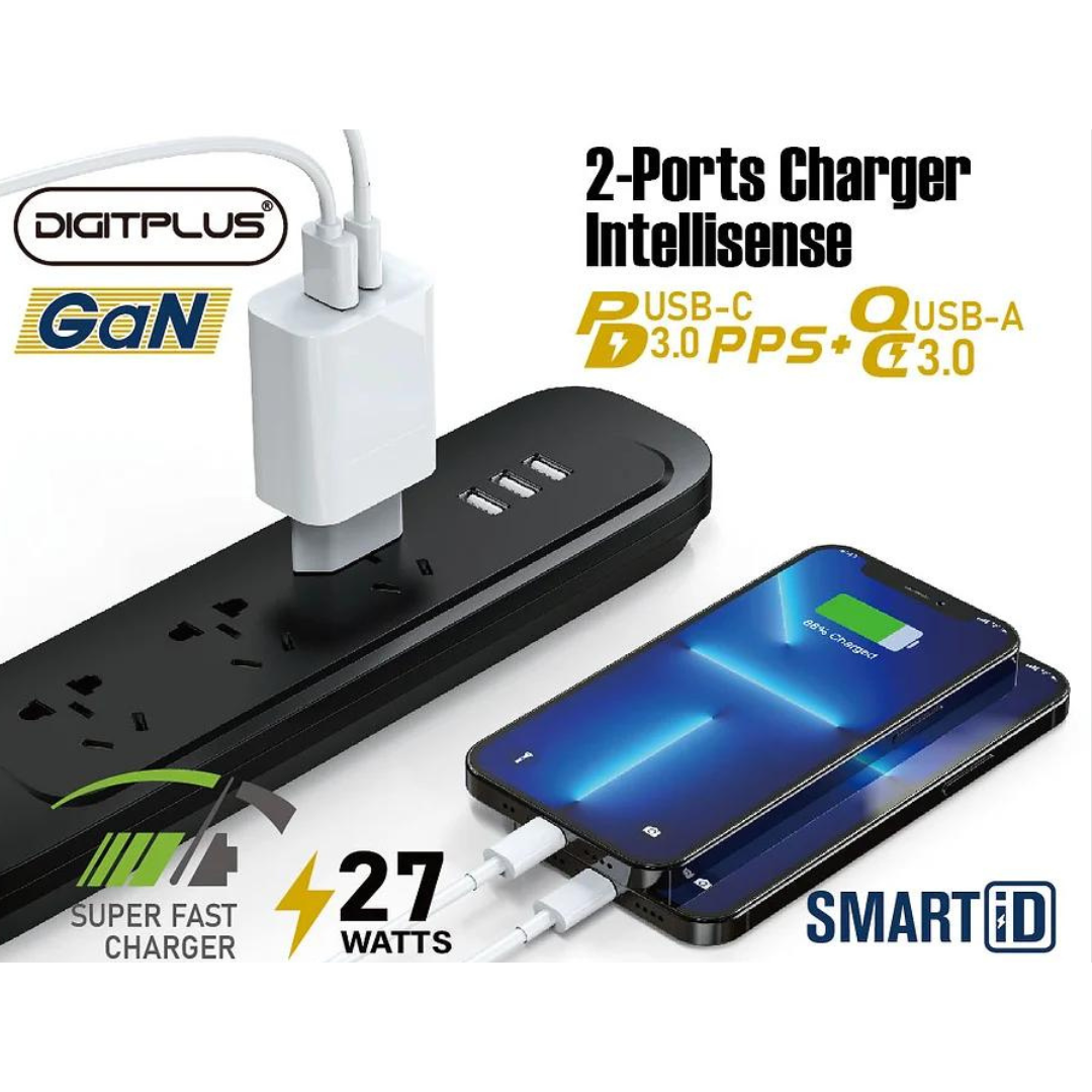 Digitplus Dual Port Output Charger 27W Avec Câble Type-c à type-c