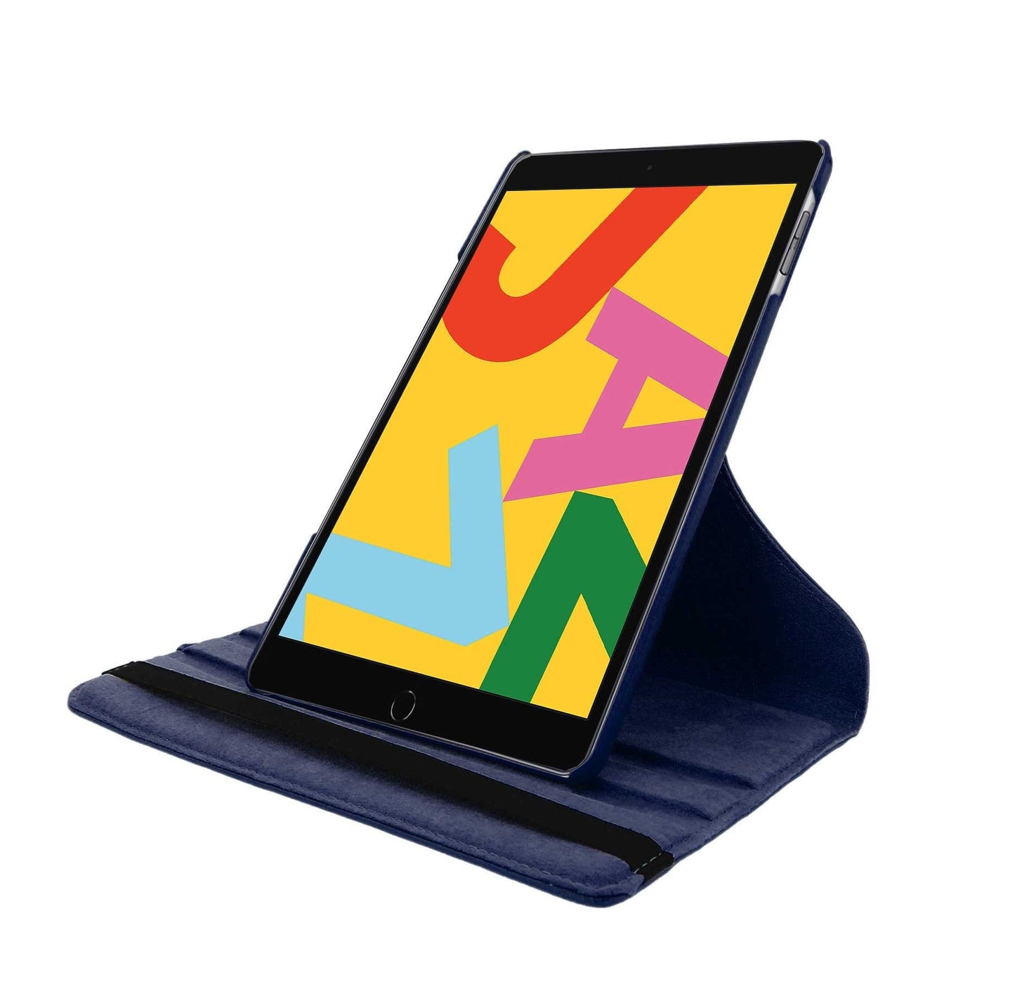 Coque iPad 10.2 en Cuir Rotative 360° Rose avec Support Intégré Protection Antichoc bleu marine