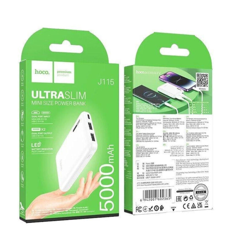 J115 Ultra Slim Mini Power Bank 5000 mAh