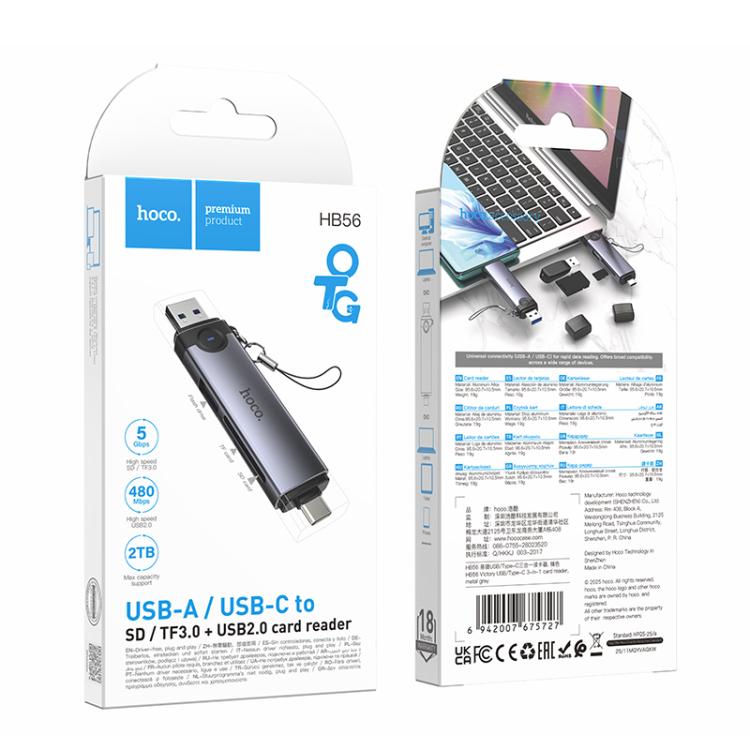Lecteur de cartes portable 3 en 1 USB-A et USB-C / Type-C vers SD, TF, USB2.0