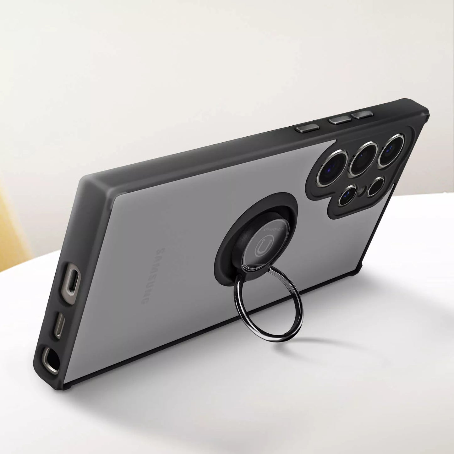 Coque pour Samsung Galaxy S24 Ultra avec Bague Métallique et Support Vidéo Noir