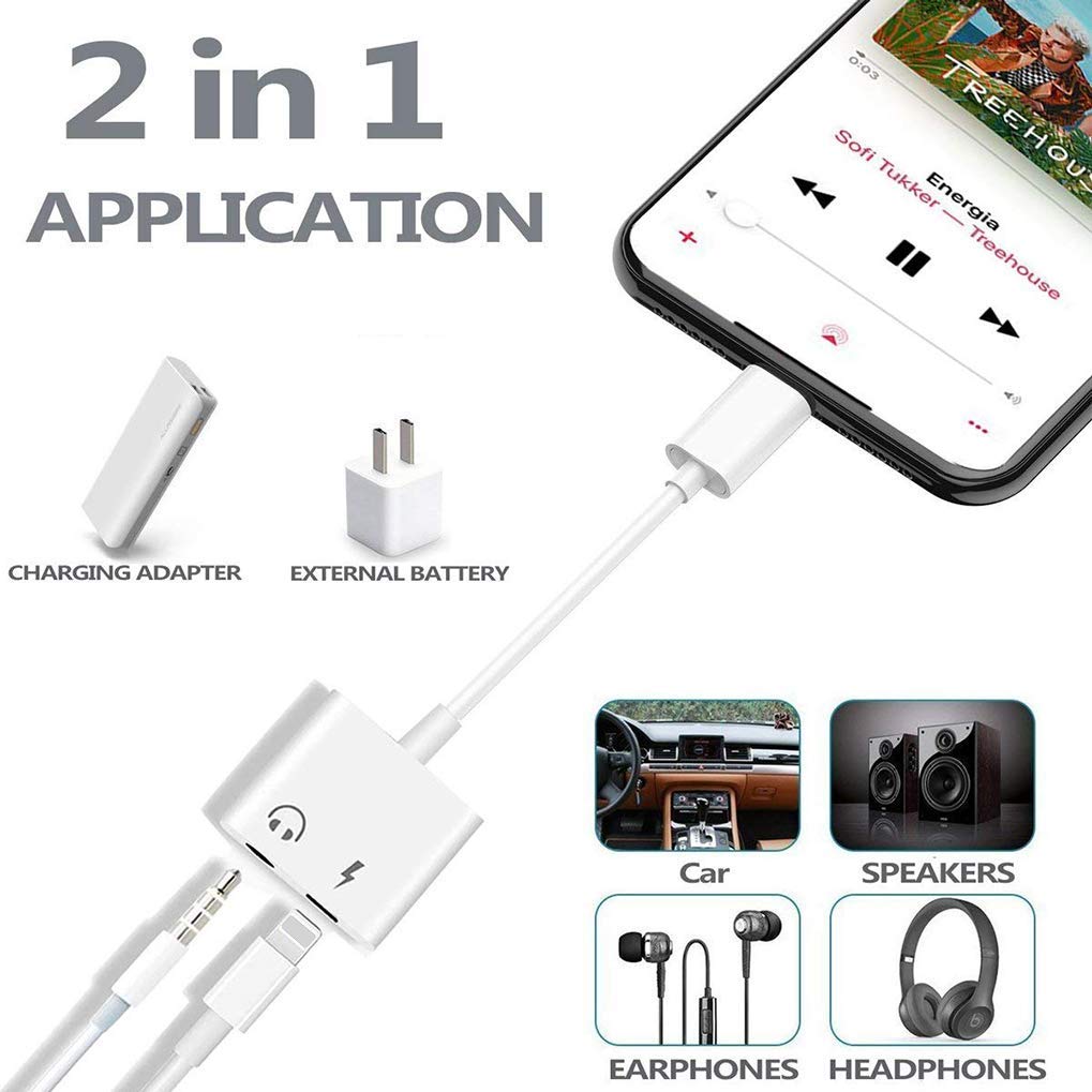 Adaptateur auxiliaire Lightning vers 3,5 mm 2 en 1 compatible avec iPhone 14/13/12/11/XS/7/8 (Bluetooth)