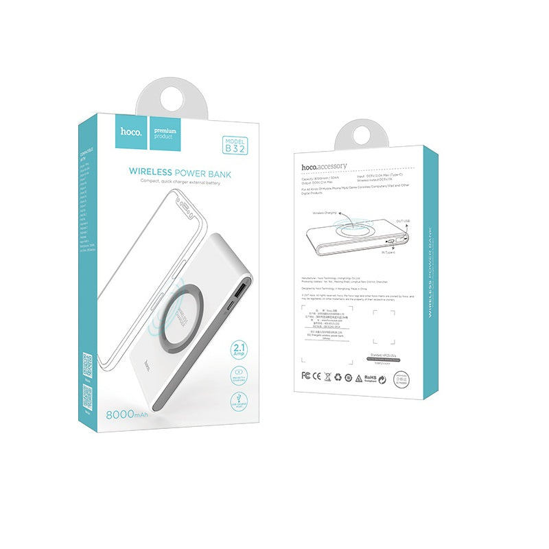 Power Bank Sans Fil 8000 mAh single USB 2.1A output Type-C input power indicator