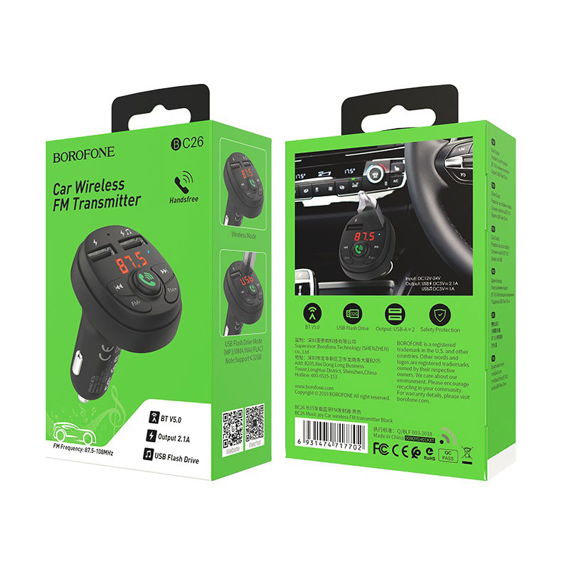 Chargeur de voiture avec emetteur FM sans fil Bluetooth Adaptateur 2 USB