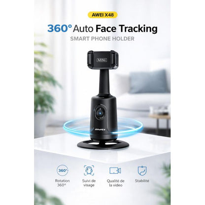 Awei X48 Support de téléphone intelligent avec suivi facial 360°, avec stabilisateur intelligent