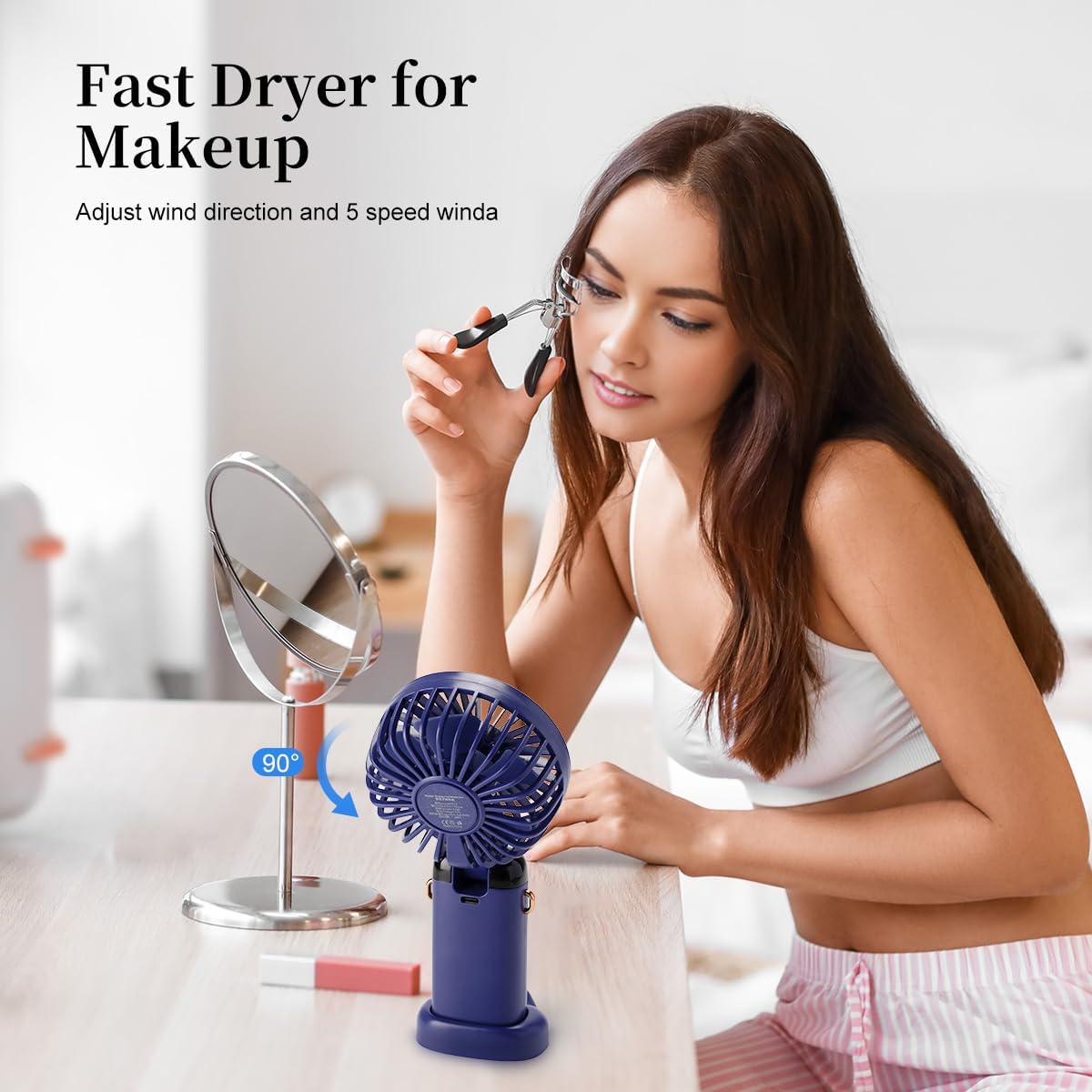Mini Ventilateur Portable,Rechargeable USB-C 4000mAh, Écran Digital, 5 Vitesses, Pliable 90°