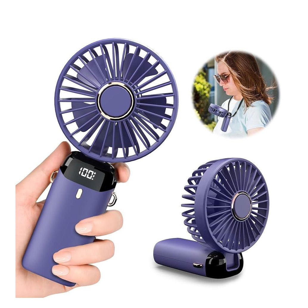 Mini Ventilateur Portable,Rechargeable USB-C 4000mAh, Écran Digital, 5 Vitesses, Pliable 90°