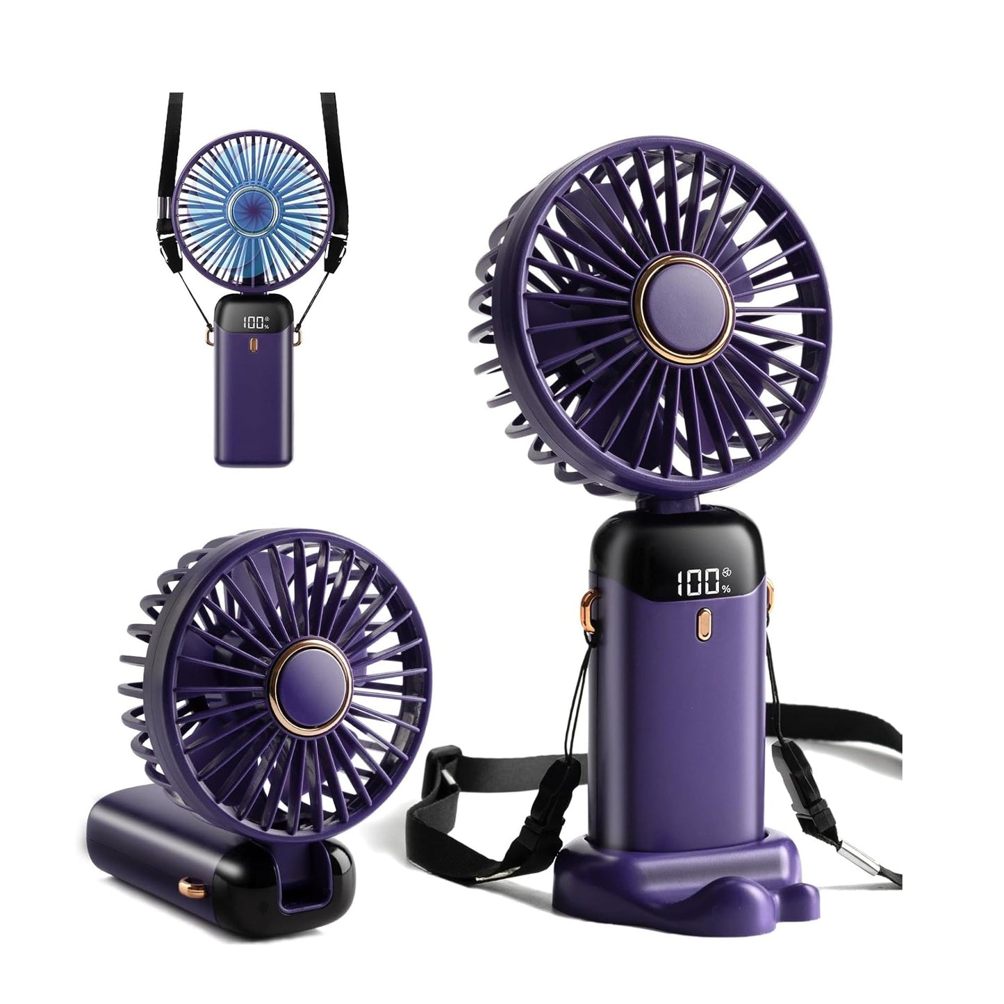 Mini Ventilateur Portable,Rechargeable USB-C 4000mAh, Écran Digital, 5 Vitesses, Pliable 90°