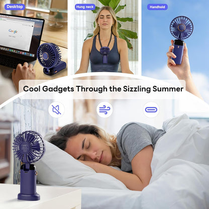 Mini Ventilateur Portable,Rechargeable USB-C 4000mAh, Écran Digital, 5 Vitesses, Pliable 90°