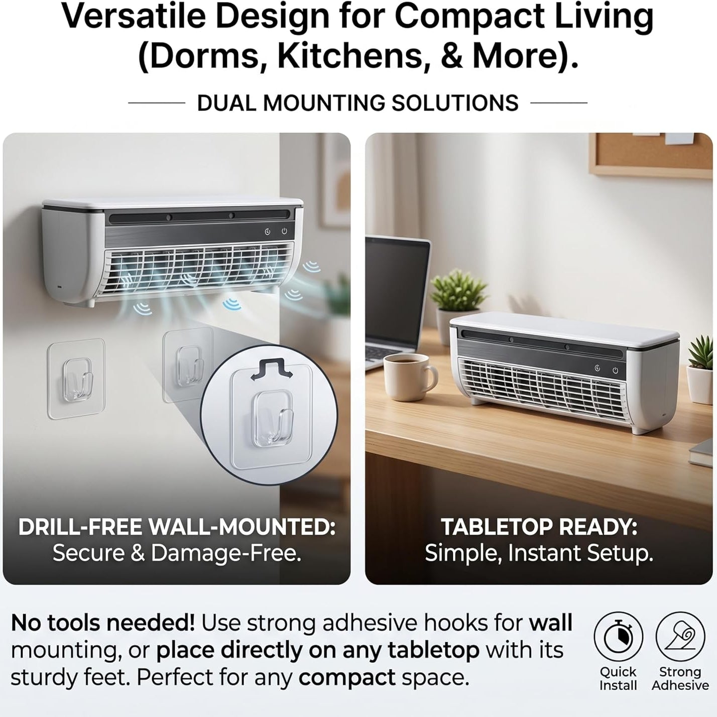 Climatiseur Portable  Utilisation Murale & Bureau,Refroidissement par Eau et Glace, Batterie 6000mAh avec Télécommande