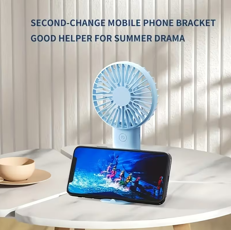 Mini Ventilateur avec Support Téléphone Portable Compact et Portable bleu cial