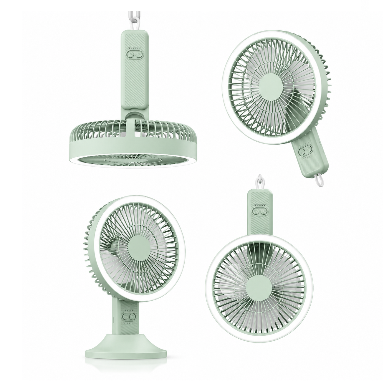 Ventilateur Portable Multifonction 5 Vitesses avec Éclairage LED,Utilisation Bureau, Suspension Murale et Portable