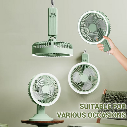 Ventilateur Portable Multifonction 5 Vitesses avec Éclairage LED,Utilisation Bureau, Suspension Murale et Portable