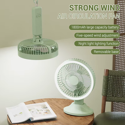 Ventilateur Portable Multifonction 5 Vitesses avec Éclairage LED,Utilisation Bureau, Suspension Murale et Portable