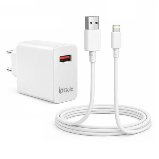 Chargeur Secteur Rapide 18W avec Câble USB-A vers Lightning, compatible avec iPhone, iPad.