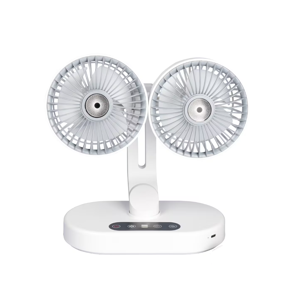 Ventilateur de Bureau Double Tête avec Oscillation et Minuterie Intelligente Circulation d’Air 360°