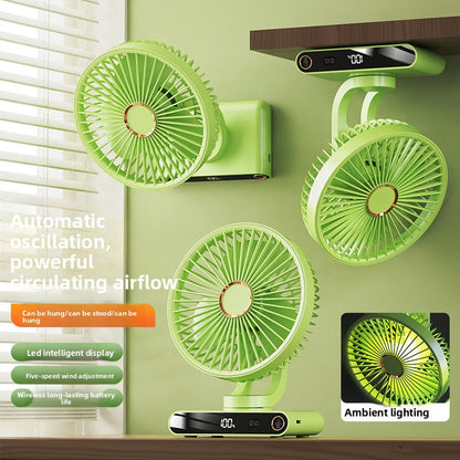 Ventilateur de Bureau Intelligent Auto-Oscillant avec Écran LED Numérique, Veilleuse d’Ambiance et 5 Vitesses de Ventilation Vert