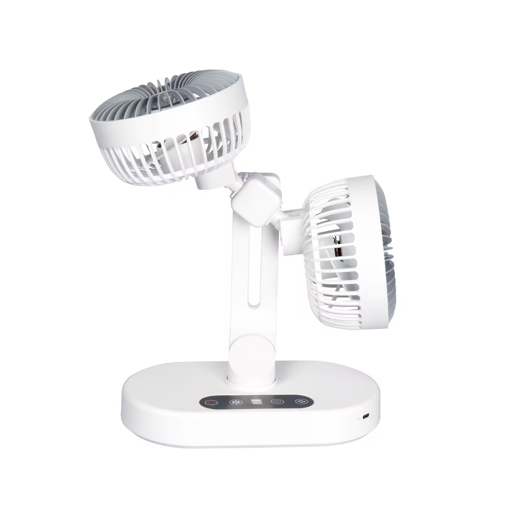 Ventilateur de Bureau Double Tête avec Oscillation et Minuterie Intelligente Circulation d’Air 360°