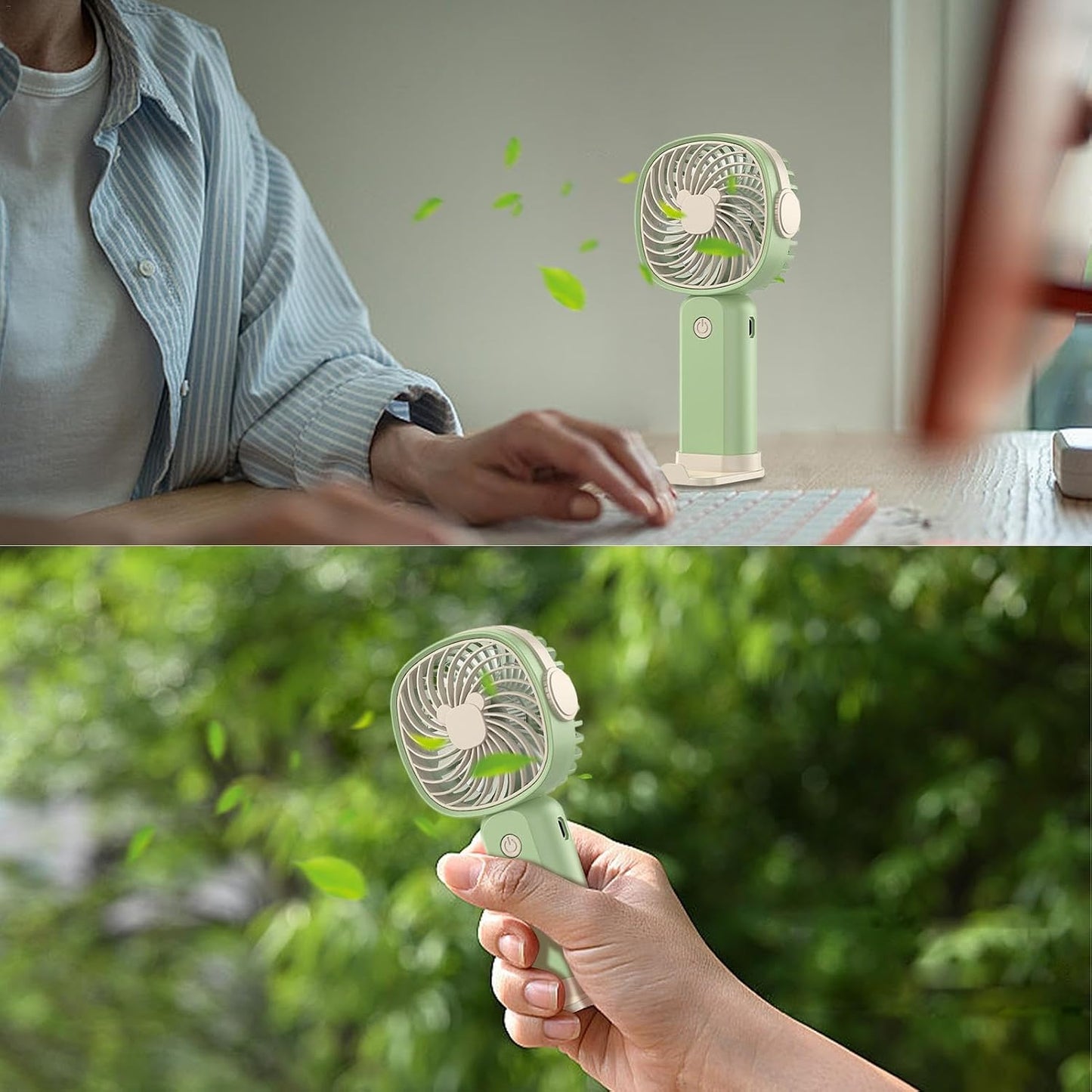Mini Ventilateur Portable avec Support Téléphone,Rechargeable, 3 Vitesses Réglables Vert&nbsp;