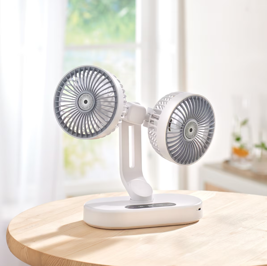 Ventilateur de Bureau Double Tête avec Oscillation et Minuterie Intelligente Circulation d’Air 360°