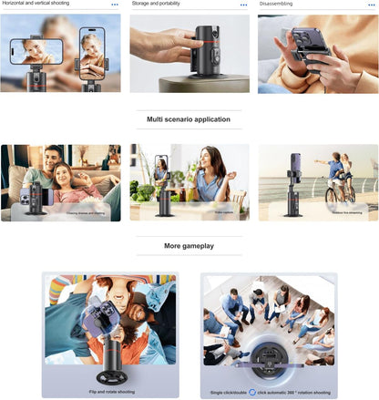 Stabilisateur Bureau Intelligent–Suivi Visage 360° AI, Rotation Auto