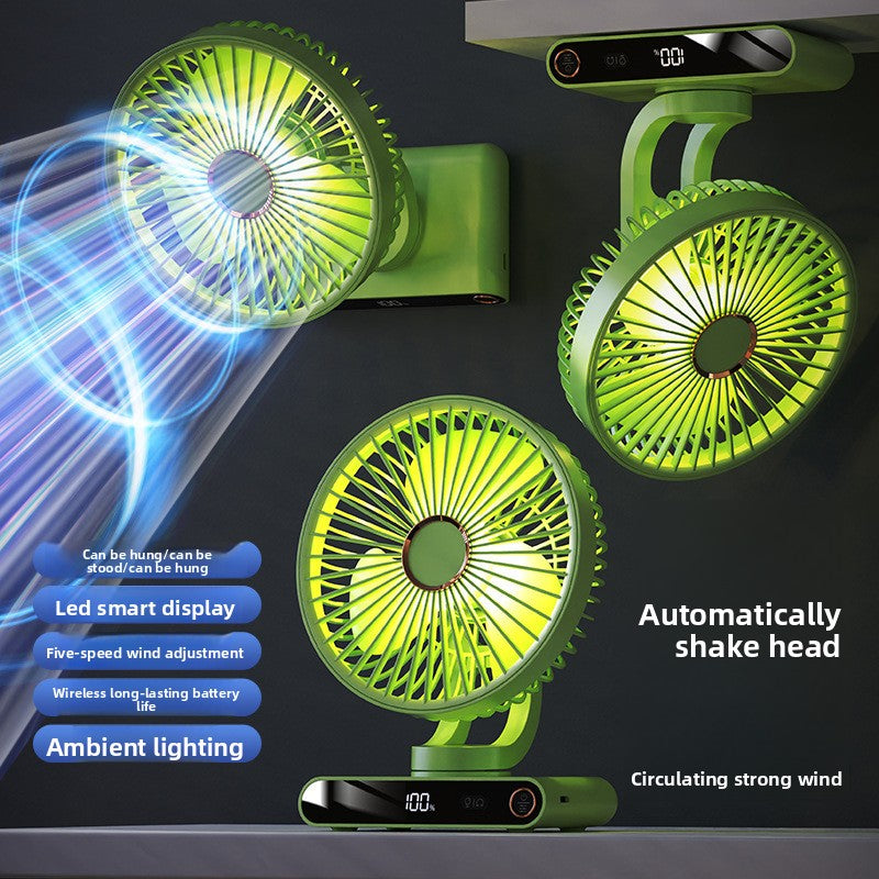 Ventilateur de Bureau Intelligent Auto-Oscillant avec Écran LED Numérique, Veilleuse d’Ambiance et 5 Vitesses de Ventilation Vert