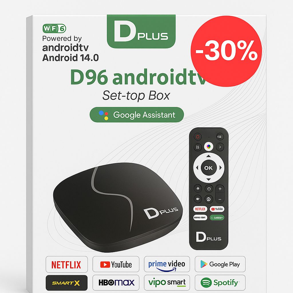 D96 ANDROID TV BOX – 8K Ultra HD Google Assistant Wi-Fi 6 2GB RAM et 16GB ROM 1 an Gratuit