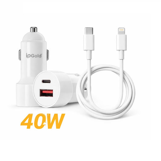 Chargeur Voiture Rapide 40W Double Port USB + Type-C avec Câble USB-C vers Lightning