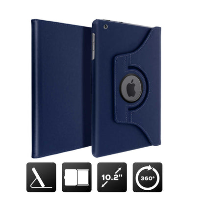 Coque iPad 10.2 en Cuir Rotative 360° Rose avec Support Intégré Protection Antichoc bleu marine