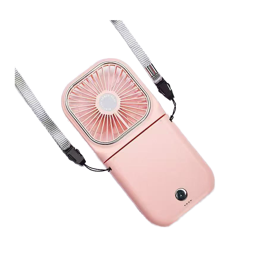 Ventilateur Portable Pliable 5 en 1 avec Power Bank 3000mAh, Support Téléphone et Tour de Cou  Rose