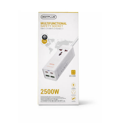 Multiprise Multifonction 2500W avec 4 Ports USB (2 USB-C + 2 USB-A) – Charge Rapide et Sécurité Avancée