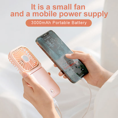 Ventilateur Portable Pliable 5 en 1 avec Power Bank 3000mAh, Support Téléphone et Tour de Cou  Rose