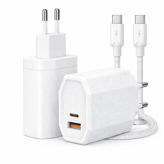 Chargeur Rapide 65W GaN Double Port (USB-C + USB-A) avec Câble Type-C vers Type-C–PD & QC 3.0