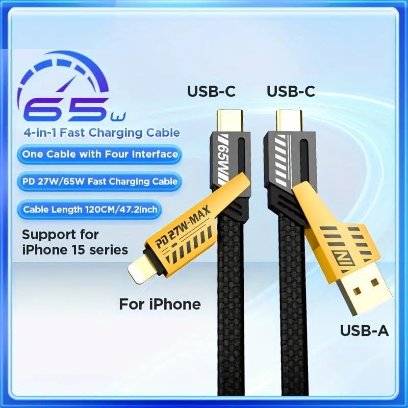 Câble USB-C 4 en1 65 W charge rapide pour iPhone câbles de charge combo de type C/USB A