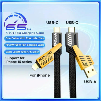 Câble USB-C 4 en1 65 W charge rapide pour iPhone câbles de charge combo de type C/USB A