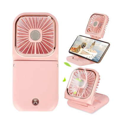 Ventilateur Portable Pliable 5 en 1 avec Power Bank 3000mAh, Support Téléphone et Tour de Cou  Rose