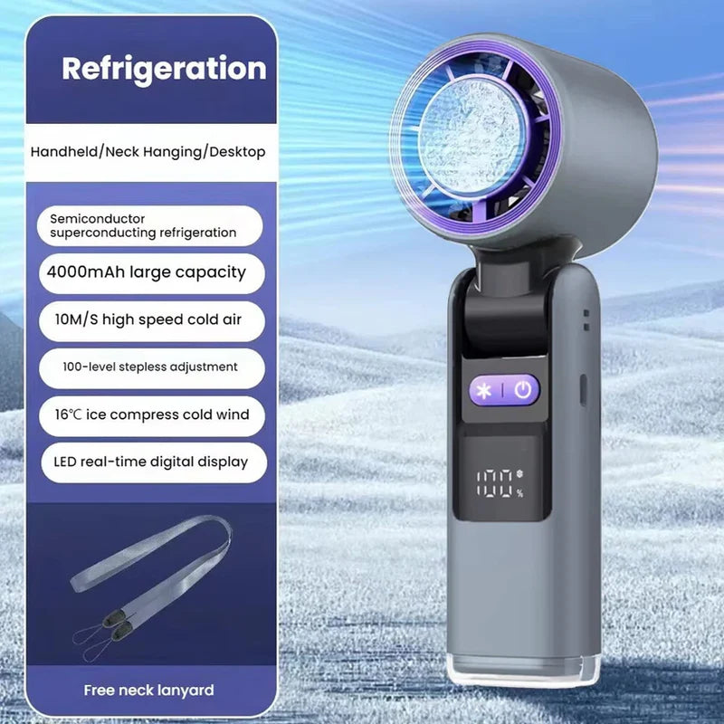 Ventilateur turbo portable rechargeable pour USB-C avec plaque de refroidissement et affichage numérique