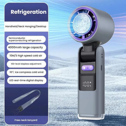 Ventilateur turbo portable rechargeable pour USB-C avec plaque de refroidissement et affichage numérique