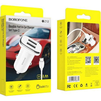 chargeur de voiture à double port à alimentation durable avec Type-C  2.4A