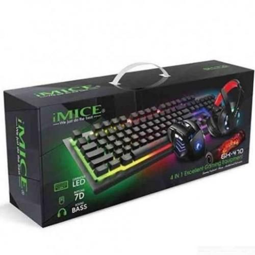 Pack Gaming 4 in 1 Clavier + Souris RGB LED + Casque et Tapis Imice GK-470