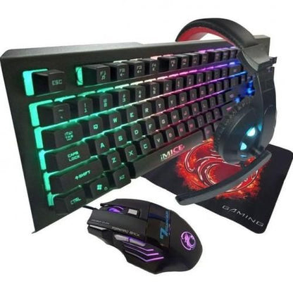 Pack Gaming 4 in 1 Clavier + Souris RGB LED + Casque et Tapis Imice GK-470